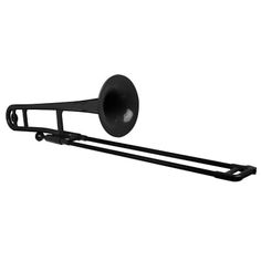 a black horn on top of a metal pole with a long handle and an antenna attached to it