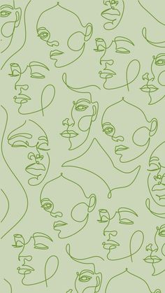 a green background with many faces drawn in different lines and shapes, including one man's head