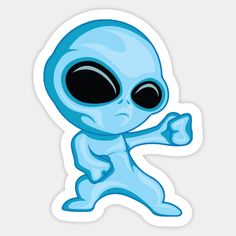 an alien sticker with the letter z on it's face and hands up