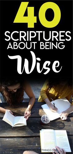 two people sitting at a table with books in front of them and the words 40 pictures about being wise