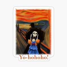 a sticker with an image of a skeleton wearing a mexican hat