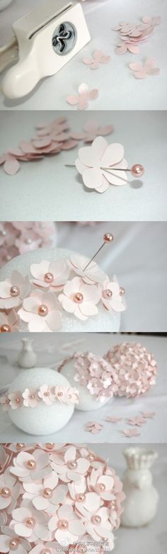 the process of making paper flowers is shown