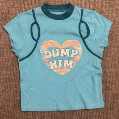 New Dump Him Baby Tee ~~ Never Worn, Tags Ripped Out No Size Listed But Probably Fits Around A Size Small Best Super Cute And Casual Top To Pair With Jeans Message With Any Questions #Babytee #Dumphim #Dumphimtank #Y2k #Y2kbabytee Cute Fitted Blue T-shirt, Fitted Blue Y2k Tops, Fitted Blue Y2k Style Tops, Fitted Y2k Blue Tops, Blue Y2k Tops For Summer, Blue Y2k Summer Tops, Y2k Short Sleeve Blue Top, Blue Y2k Tops For Spring, Blue Y2k Short Sleeve Top