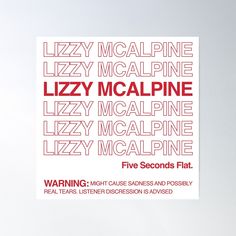 a poster with the words lizy mcalpine and five seconds flat on it