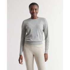 A classic crewneck sweater – just even softer. Lightweight and breathable, our cotton-viscose everyday sweater is blended with a touch of cashmere for that extra bit of cozy anytime you need a light layer. Wear, wash, repeat. | Quince | Women's Lightweight Cotton Cashmere Crewneck Sweater in Heather Grey, Size XS Everyday Sweater, Basic Sweaters, Summer Sweaters, Silk Cami, Quarter Zip Sweater, Favorite Sweater, Cotton Viscose, Leather Blazer, Mock Neck Sweater