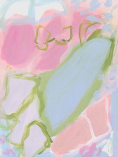 an abstract painting with pink, blue and green colors