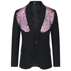 Men Wing Sequin One Button Shawl Collar Slim Fit Wedding Party Prom Singer Tuxedo Blazer Jacket Costumes  -  GeraldBlack.com Casual Blazer Men, Black Blazer Men, Blazer Wedding, Singer Costumes, Prom For Guys, Button Shawl, Gold Blazer, Jacket Collar, Slim Fit Dress Pants