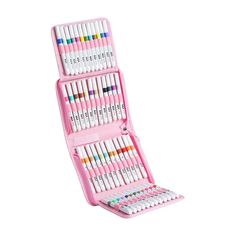 a pink case filled with lots of markers