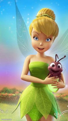 a cartoon fairy holding a bug in her hands