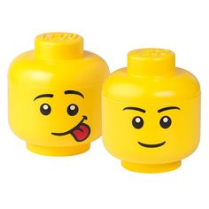 two yellow legos with faces on them