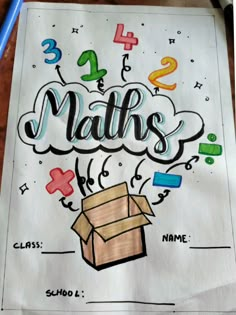 a drawing of a box with numbers coming out of it and the words maths above it