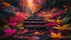 an image of stairs in the woods with fall leaves