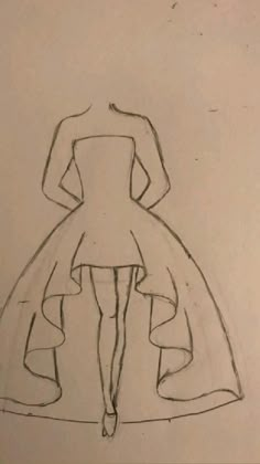 a drawing of a woman's dress with long sleeves and high low skirt on the bottom