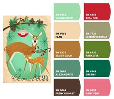 the color scheme for this christmas card is green, red, and brown with an image of a deer