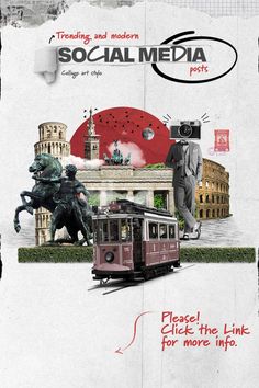 an advertisement for the social media post with pictures of people on a cable car and a horse drawn carriage