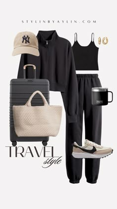 All Black Travel Outfit Airport Style, Cozy Travel Outfit Airport Style, Casual Winter To Spring Outfits, Comfortable Traveling Outfits, Cute Comfortable Travel Outfits, Comfy Casual Outfits Spring, Comfy Chic Aesthetic, Cute Travel Outfits Spring, European Summer Outfits Paris