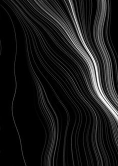 an abstract black and white photo with wavy lines in the shape of waves on a dark background