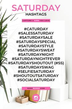 a white poster with the words saturday on it and a potted plant next to it