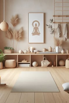 a living room filled with lots of furniture and decor on top of hard wood floors