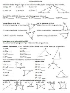 worksheet for the triangle and congructions with answers in text below