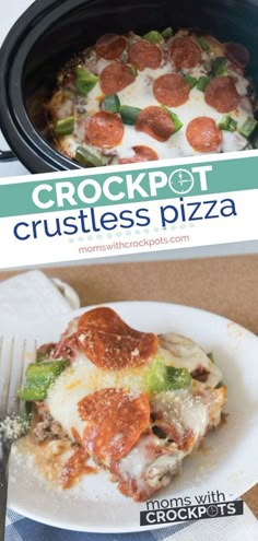 the crockpot crustless pizza is ready to be eaten