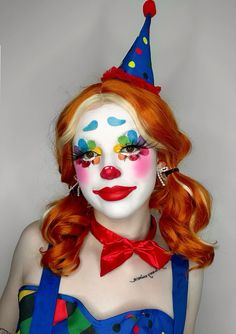 Female Clown Hairstyles, Baby Clown Makeup, Circus Themed Makeup, Pomni Makeup Look, Cute Colorful Clown Makeup, Cute Clown Makeup Halloween, Clown Costume Colorful, Flower Clown Makeup