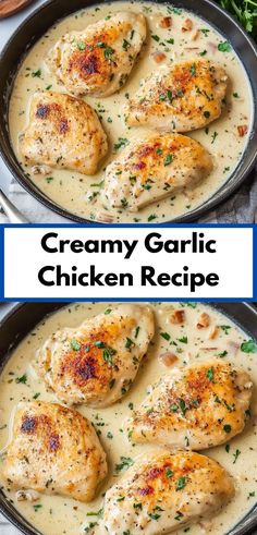 creamy garlic chicken recipe in a skillet