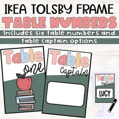 table numbers and table captain options for the ikea tolsby frame book set