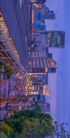 an aerial view of the city at night