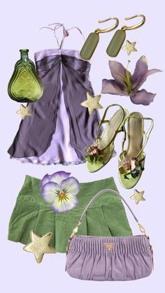 #outfit #summer #outfitinspo #purple #green #flower #star #gold Green And Purple Outfit, Daphne Blake, Purple Outfits, Green Outfit, Green Flower