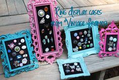 three frames with different designs on them and the words ring display uses for vintage frames