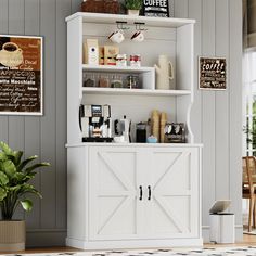 PRICES MAY VARY. Ample Storage Space:The white coffee bar with hutch is designed with 3 shelves, 1 storage cabinet and 2 wine racks. It offers not only open storage space but also closed storage space, with a spacious table top and shelves for easy access to your daily necessities, and closed coffee bar cabinet for a cleaner look. Classic Farmhouse Style:This farmhouse coffee bar is all white throughout and features a farmhouse barn door design, giving it a fresh, rustic look. In addition, the s Small Corner Coffee Bar Ideas, Diy Coffee Bar From Armoire, Armoire Coffee Bar Farmhouse, Modern Farmhouse Coffee Bar Mini Refrigerator, Dresser Into Coffee Bar Farmhouse, Corner Coffee Bar, Coffee Bar Hutch, Farmhouse Coffe Station Small Hutch, Wine And Coffee Bar