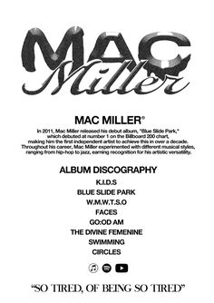 the back cover of mac miller's album, featuring an image of a black and white photo