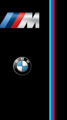 the bmw logo is shown in red, white and blue on a black background with two different colors