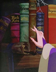 a painting of a hand reaching for books on a shelf with other books in the background