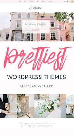 the wordpress theme for charlotte is shown in pink and white, with an image of a