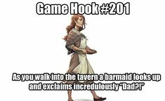 an image of a woman walking with text that reads, game hok 2 01 as you walk into the tavern at barnolds looks up and exclaims incredibly bad?