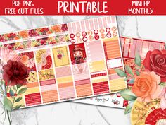 the printable planner stickers are shown with flowers