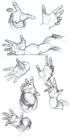 several different hands are shown in this drawing