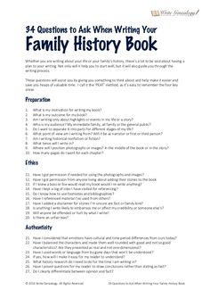 the family history book is shown with question questions for each person's life and career