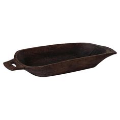 an old wooden boat shaped dish on a white background with clippings to the side