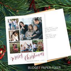 an open christmas card with photos on it