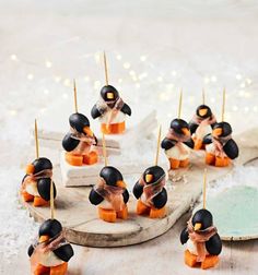 Cheeky cheesy penguins recipe | Sainsbury`s Magazine Carrot Cream Cheese, Picky Bits, Xmas Dinner Party, Christmas Canapes, Carrot Cream, Canapes Recipes, Magazine Recipes, Xmas Dinner, Sustainable Christmas