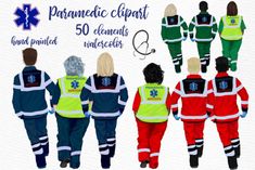 the medical clipart features five people in green and red uniforms, including an emt