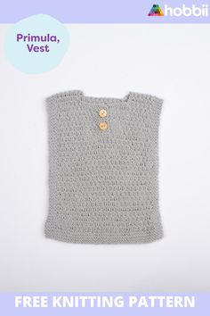 a crocheted vest with buttons on the front and back, in grey color