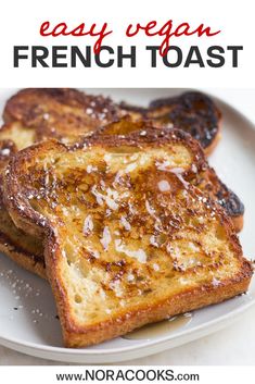 three pieces of french toast on a white plate