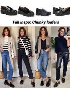 Loafers Outfit Chunky, Chunkie Loafers Outfit, Loafers For Women Outfit 2023, Black Loafer Outfits Women Fall, Black Loafers Outfit 2023, Lug Shoes Outfit, Looks With Loafers Outfit, Loafers Look Women, Loafer Chunky Outfit