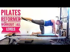 a woman is doing pilates on a treadmill with the words, pilatess