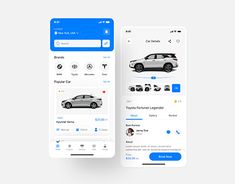 two smartphone screens displaying the car app