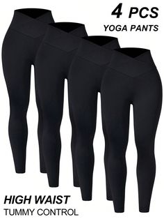 Women's Solid Color Casual Criss-Cross Waist Skinny Leggings Black    Fabric Plain Regular Medium Stretch  Women Activewear, size features are:Bust: ,Length: ,Sleeve Length: Shein Leggings, Cross Leggings, Criss Cross Leggings, Sleeveless Coat, Women Sports, Tailored Dress, Sports Leggings, Yoga Leggings, Active Wear For Women